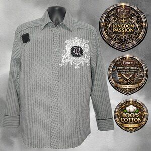Roar M Gray Pinstripe Embroidered Eagle 'Kingdom Passion' L/S Button Shirt Patch